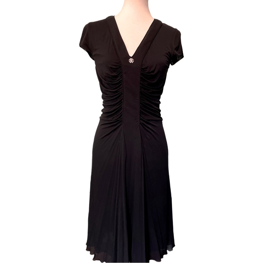 Roberto Cavalli Black A-Line Dress with Gold Logo Detail